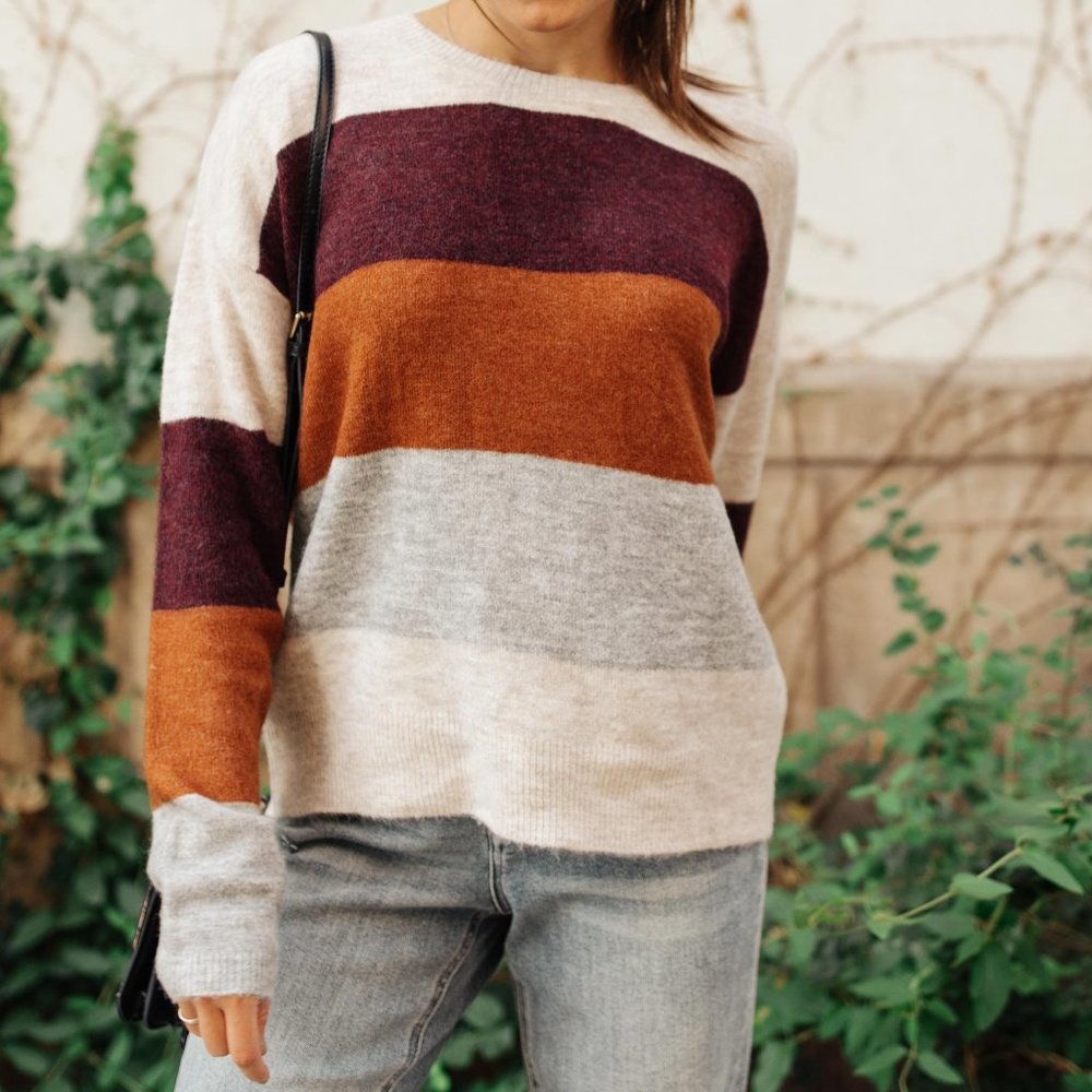 Heathered Heaven Striped Fall Sweater